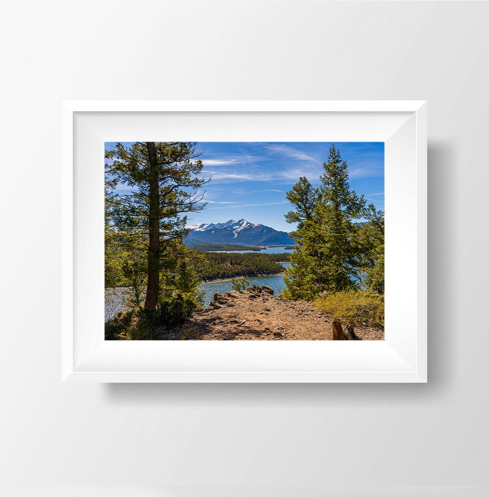 Cliffside Tranquility - Mountain View Between Trees Photography Print